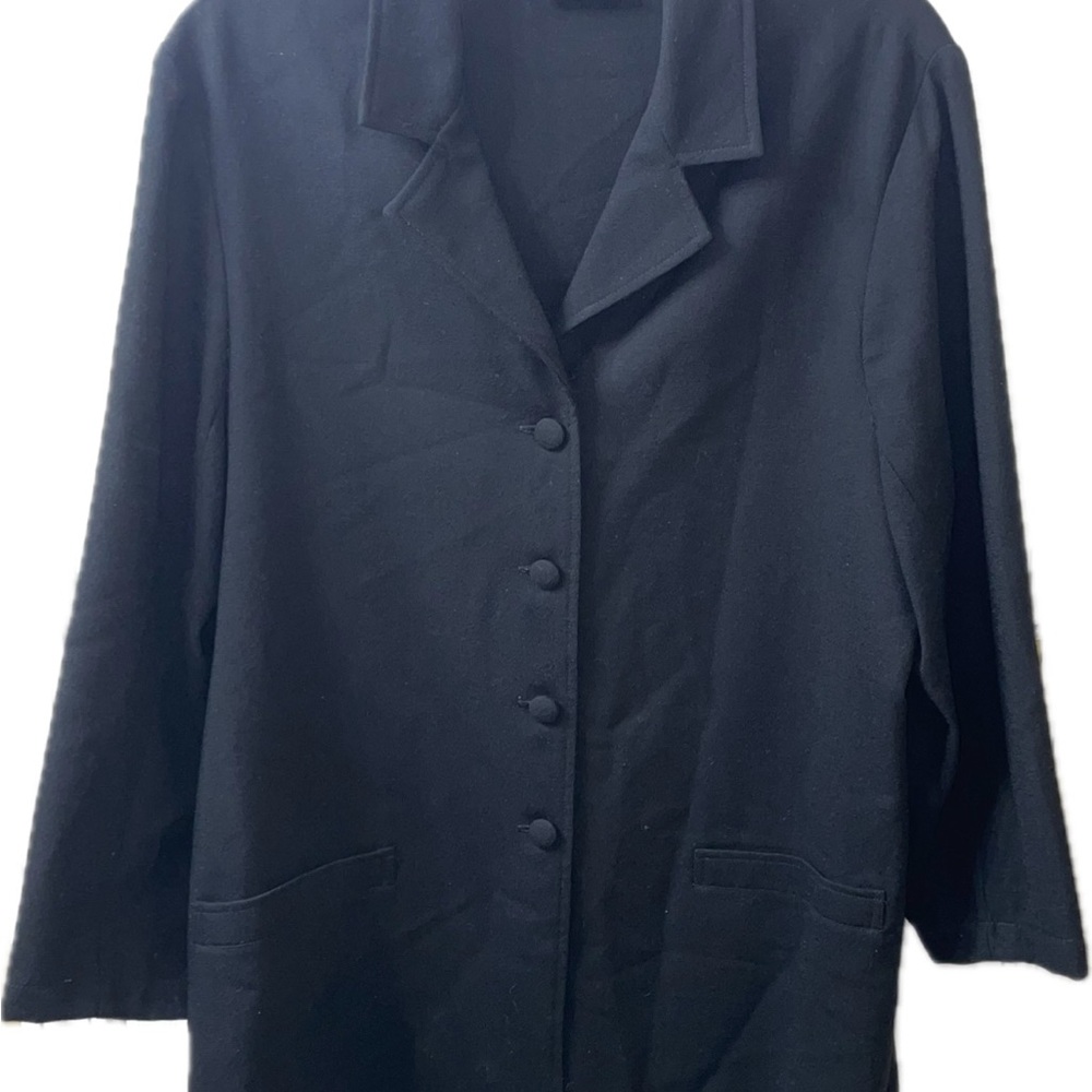 Eileen Fisher Black Long Knit Blazer Jacket A S/M Longline Minimalist FLAWS